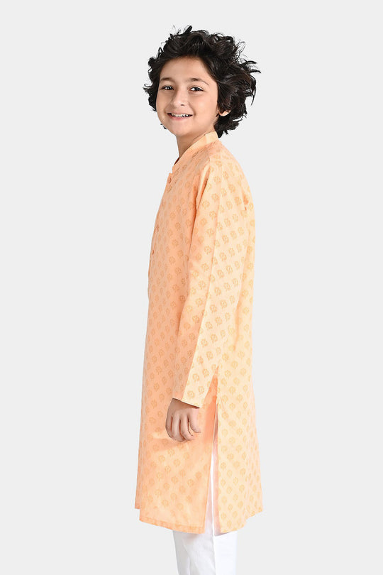 Boys Poly Viscose Basic Kurta (Burn Out)-ORANGE