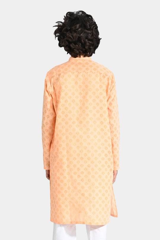 Boys Poly Viscose Basic Kurta (Burn Out)-ORANGE
