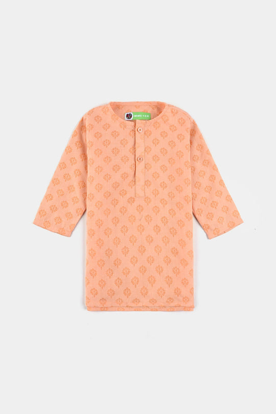 Infant Boys Poly Viscose Basic Kurta (Burn Out)-ORANGE