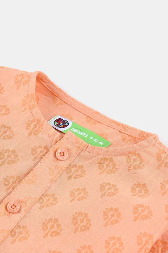 Infant Boys Poly Viscose Basic Kurta (Burn Out)-ORANGE
