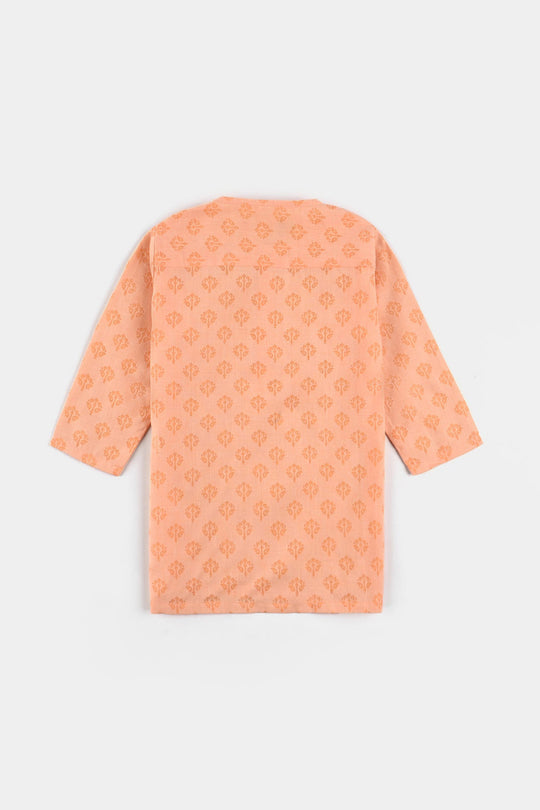 Infant Boys Poly Viscose Basic Kurta (Burn Out)-ORANGE