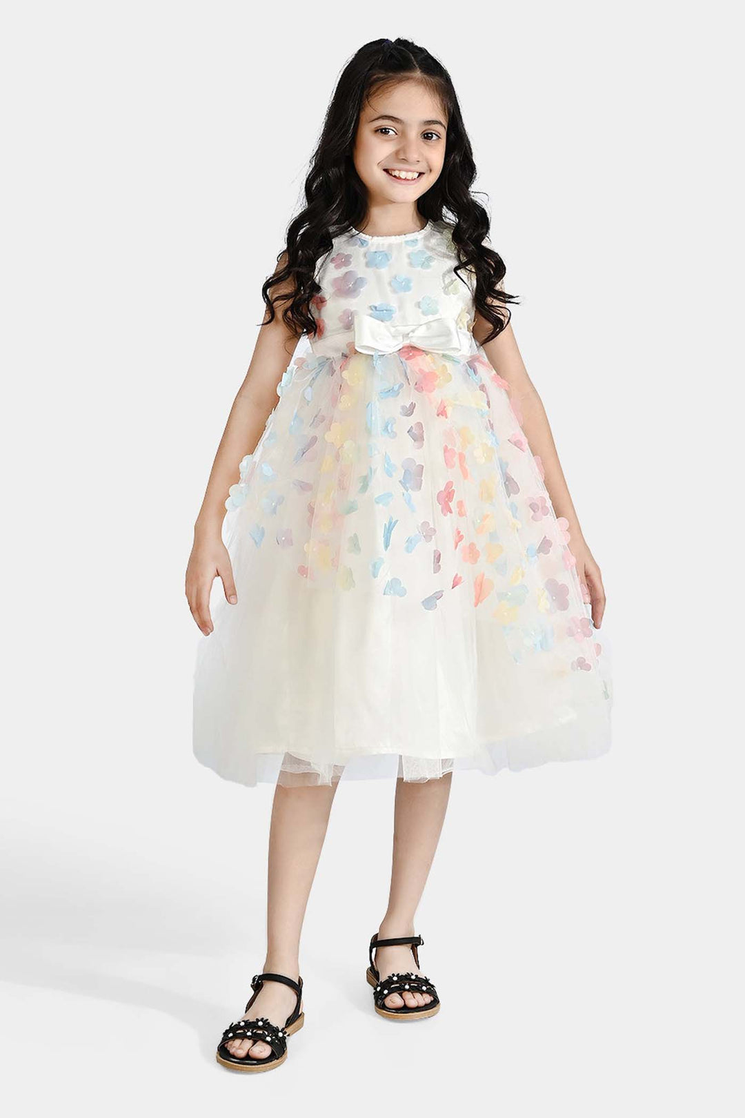 Girls Net Fancy Frock 3D Flower