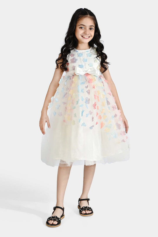 Girls Net Fancy Frock 3D Flower