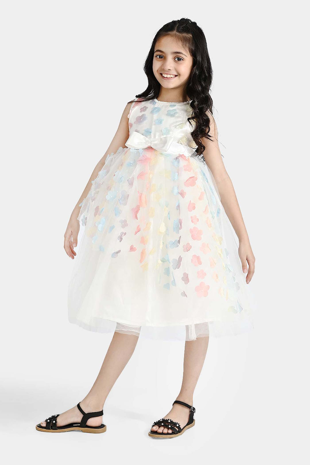 Girls Net Fancy Frock 3D Flower