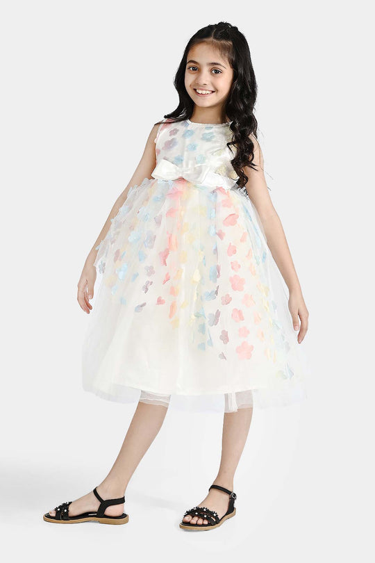 Girls Net Fancy Frock 3D Flower