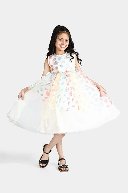 Girls Net Fancy Frock 3D Flower