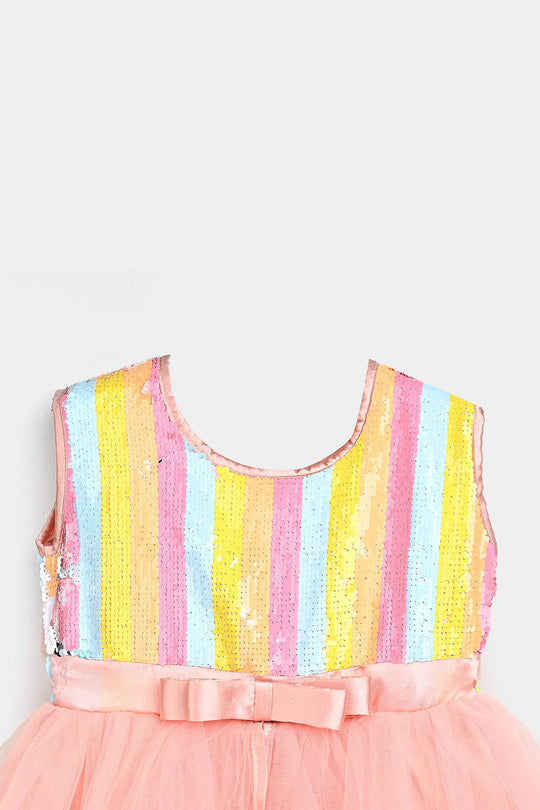 Girls Sequence Fancy Frock Multi Layer-Multi