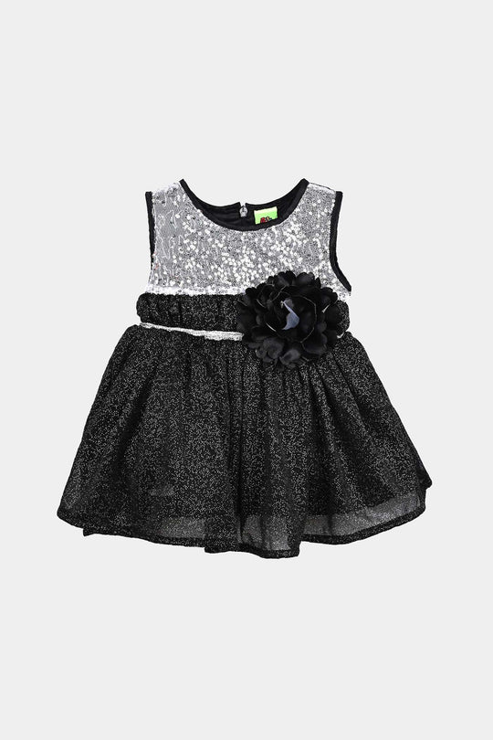 Infant Girls Net Fancy Frock Galaxy-BLACK