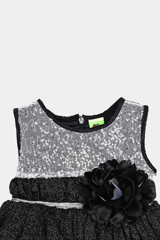 Infant Girls Net Fancy Frock Galaxy-BLACK