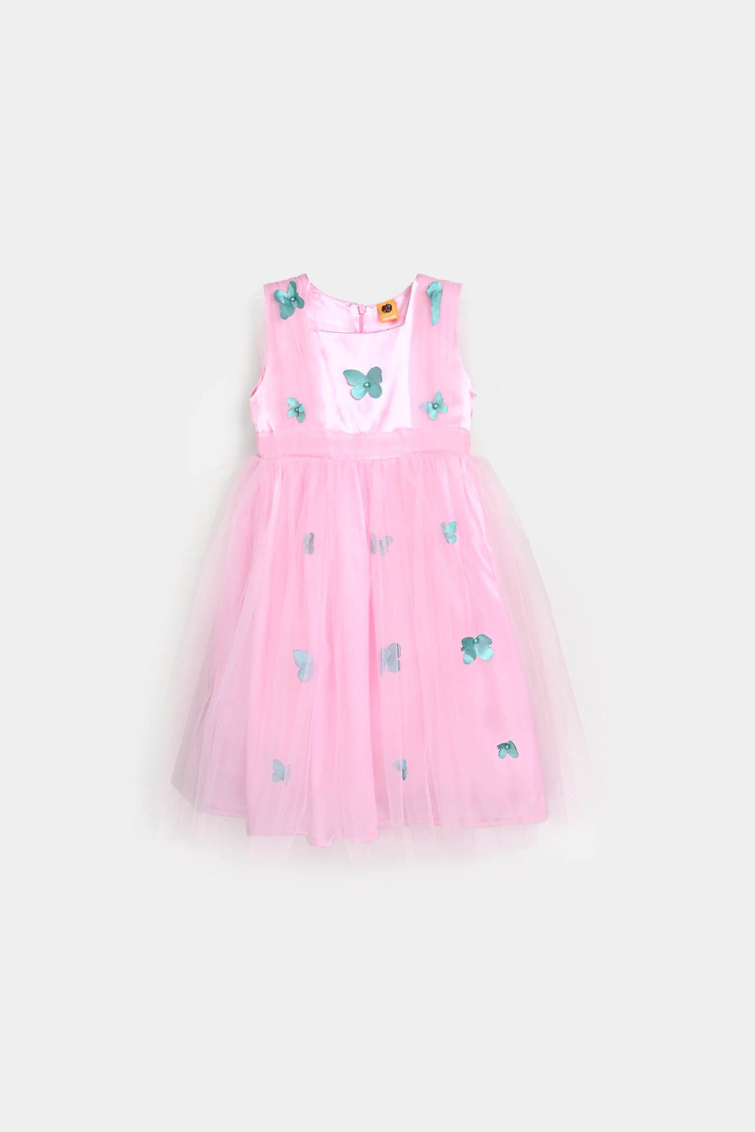 Girls Net Fancy Frock 3D Butterfly-Pink
