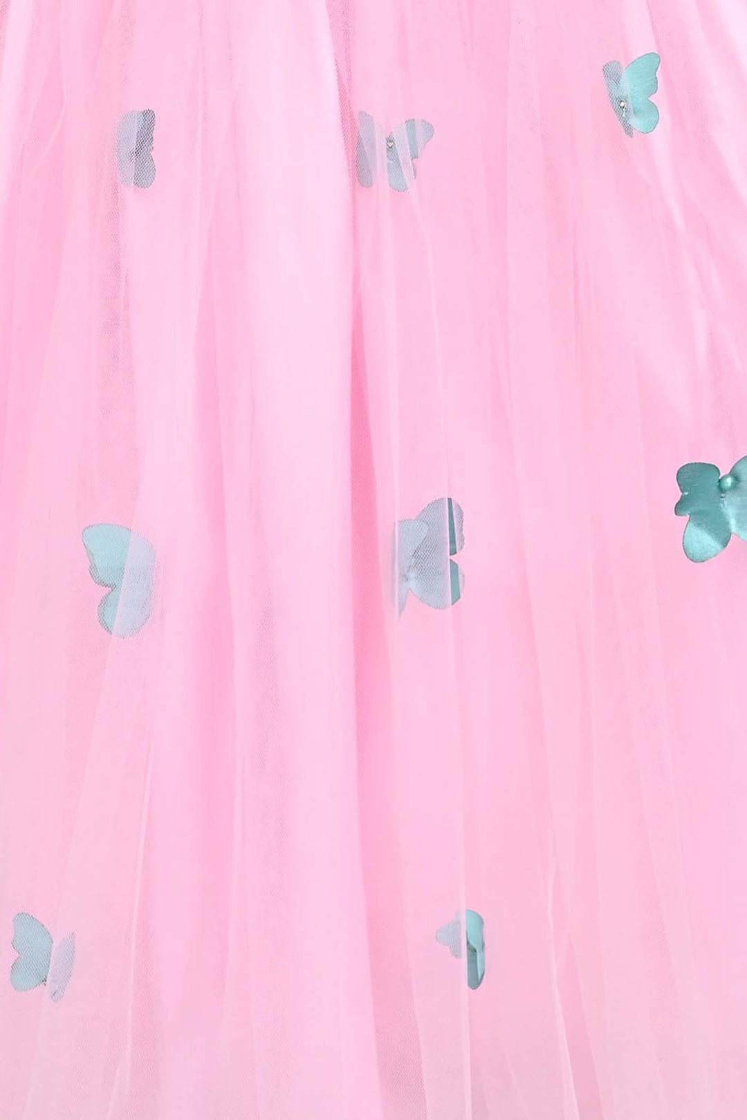 Girls Net Fancy Frock 3D Butterfly-Pink