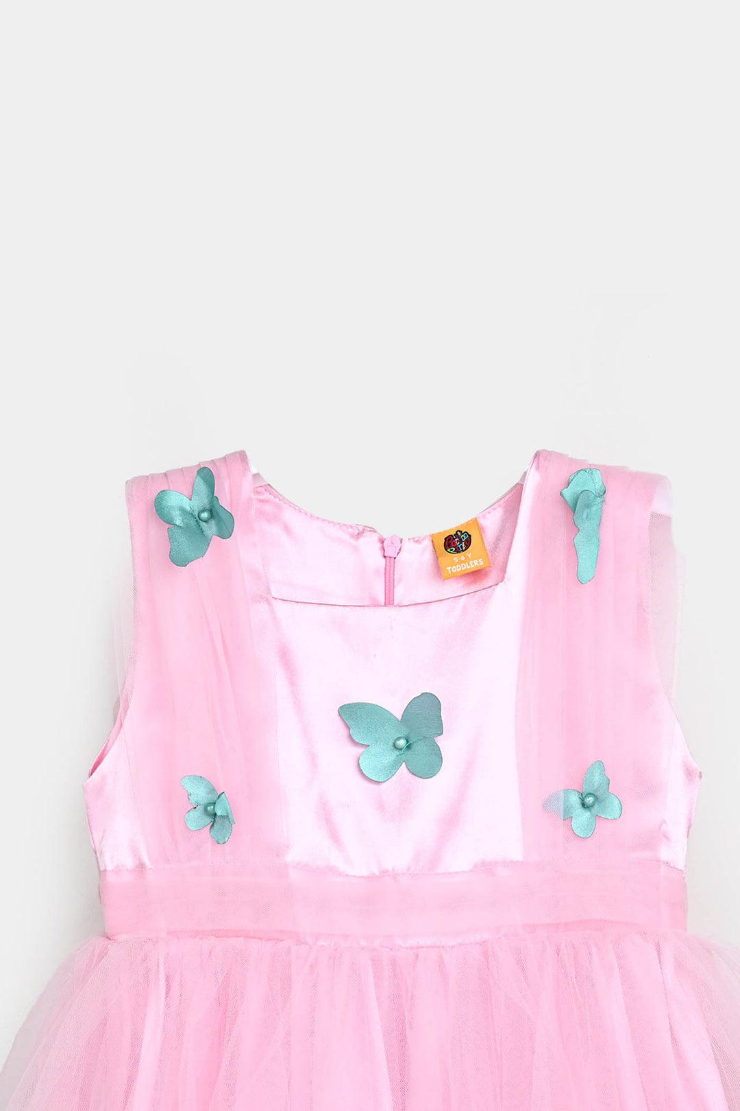 Girls Net Fancy Frock 3D Butterfly-Pink