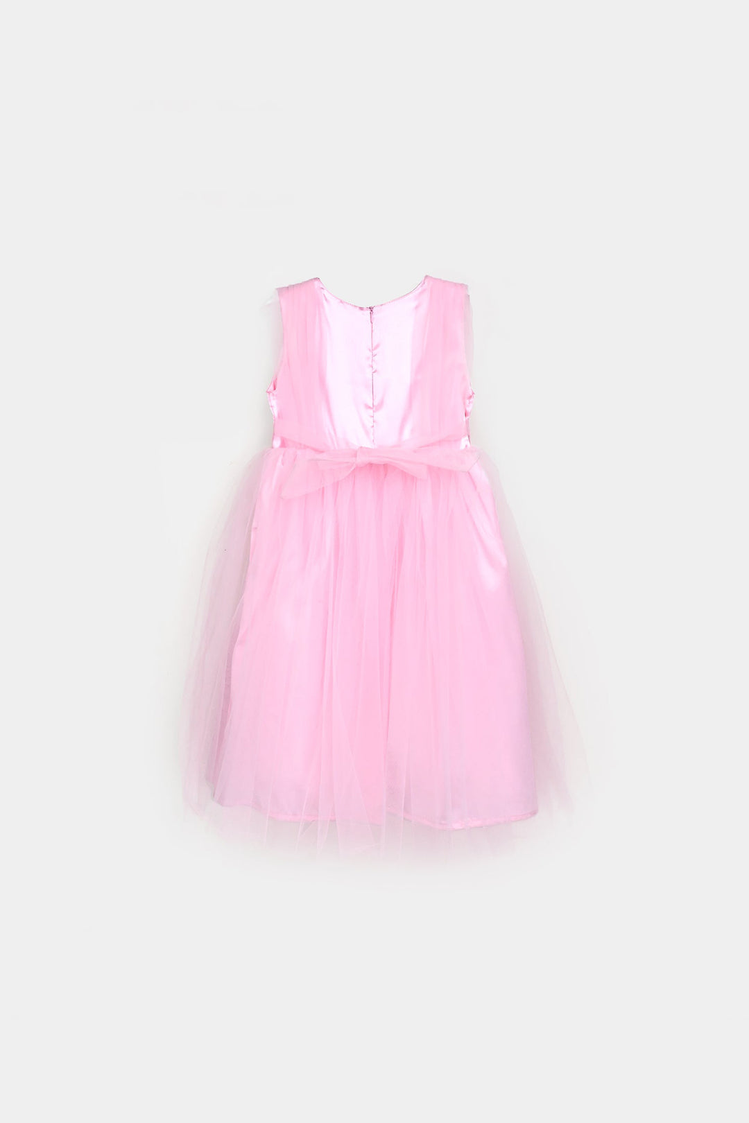 Girls Net Fancy Frock 3D Butterfly-Pink