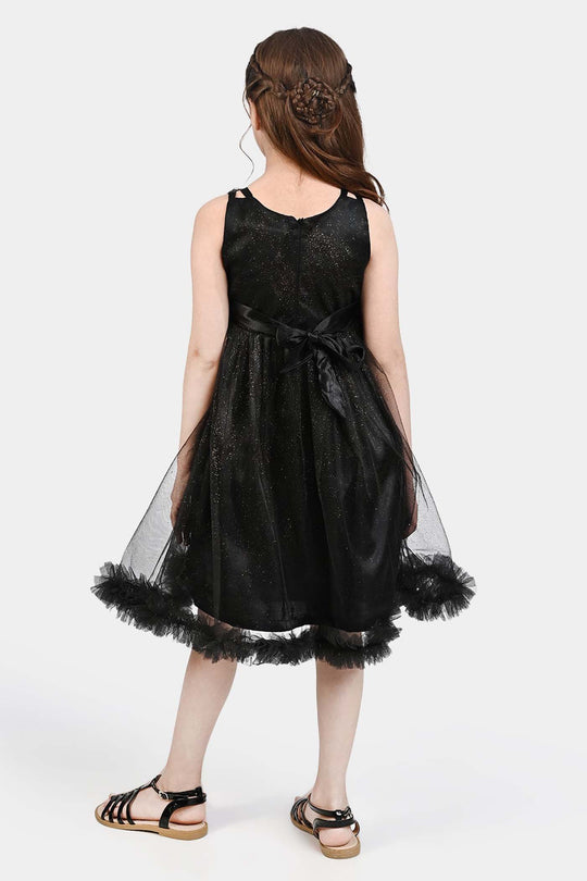 Girls Net Fancy Frock Shimmer-BLACK