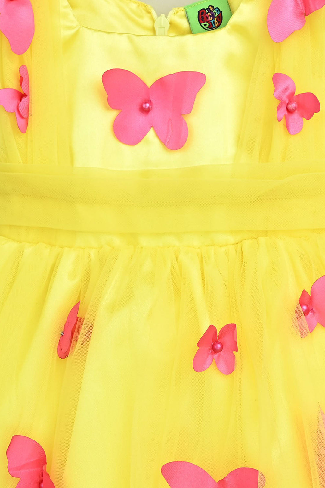 Infant Girls Net Fancy Frock 3D Butterfly-Yellow