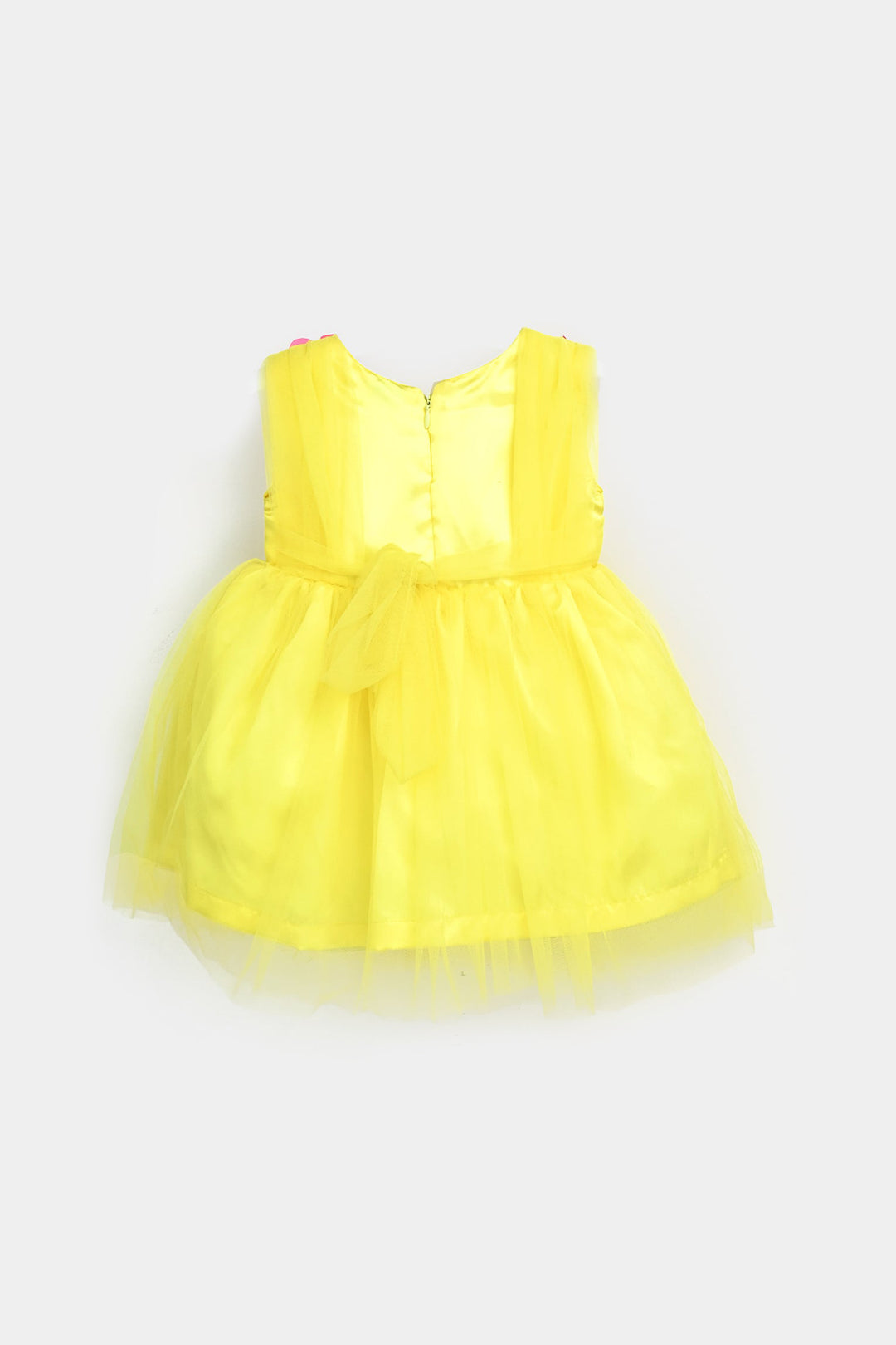 Infant Girls Net Fancy Frock 3D Butterfly-Yellow