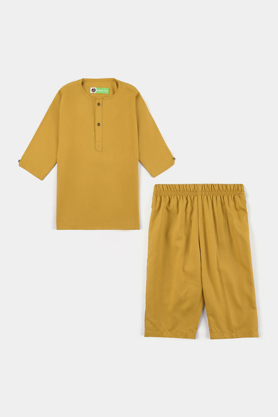 Infant Boys Poly Viscose Shalwar Suit (Cut Collar) - Mustard