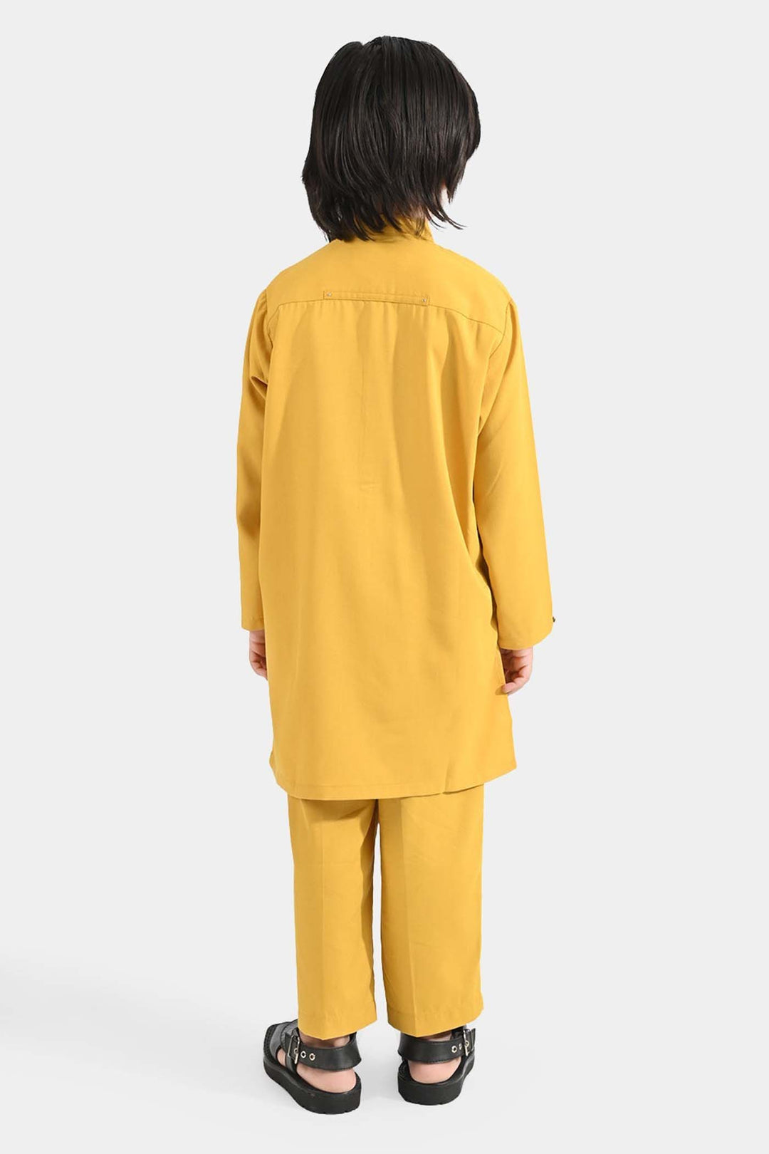Boys Poly Viscose Kurta Pajama (Cut Collar)-Mustard
