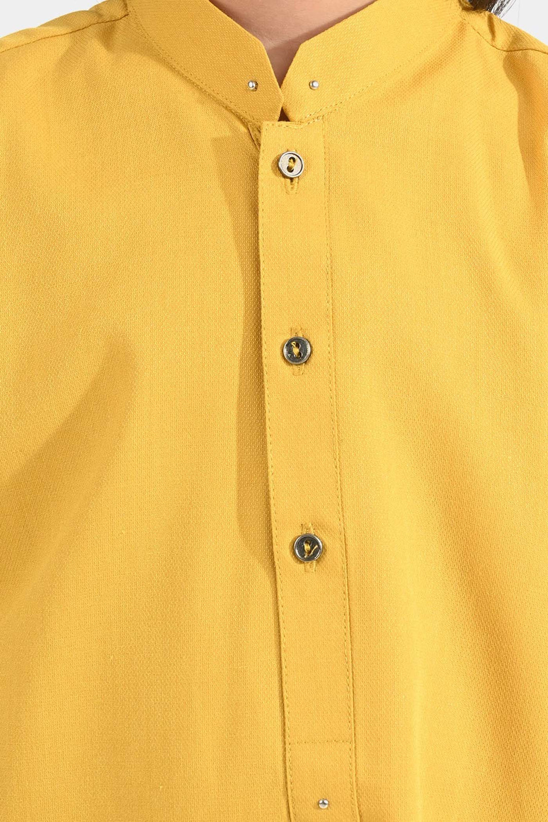 Boys Poly Viscose Kurta Pajama (Cut Collar)-Mustard