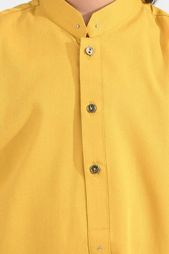 Boys Poly Viscose Kurta Pajama (Cut Collar)-Mustard