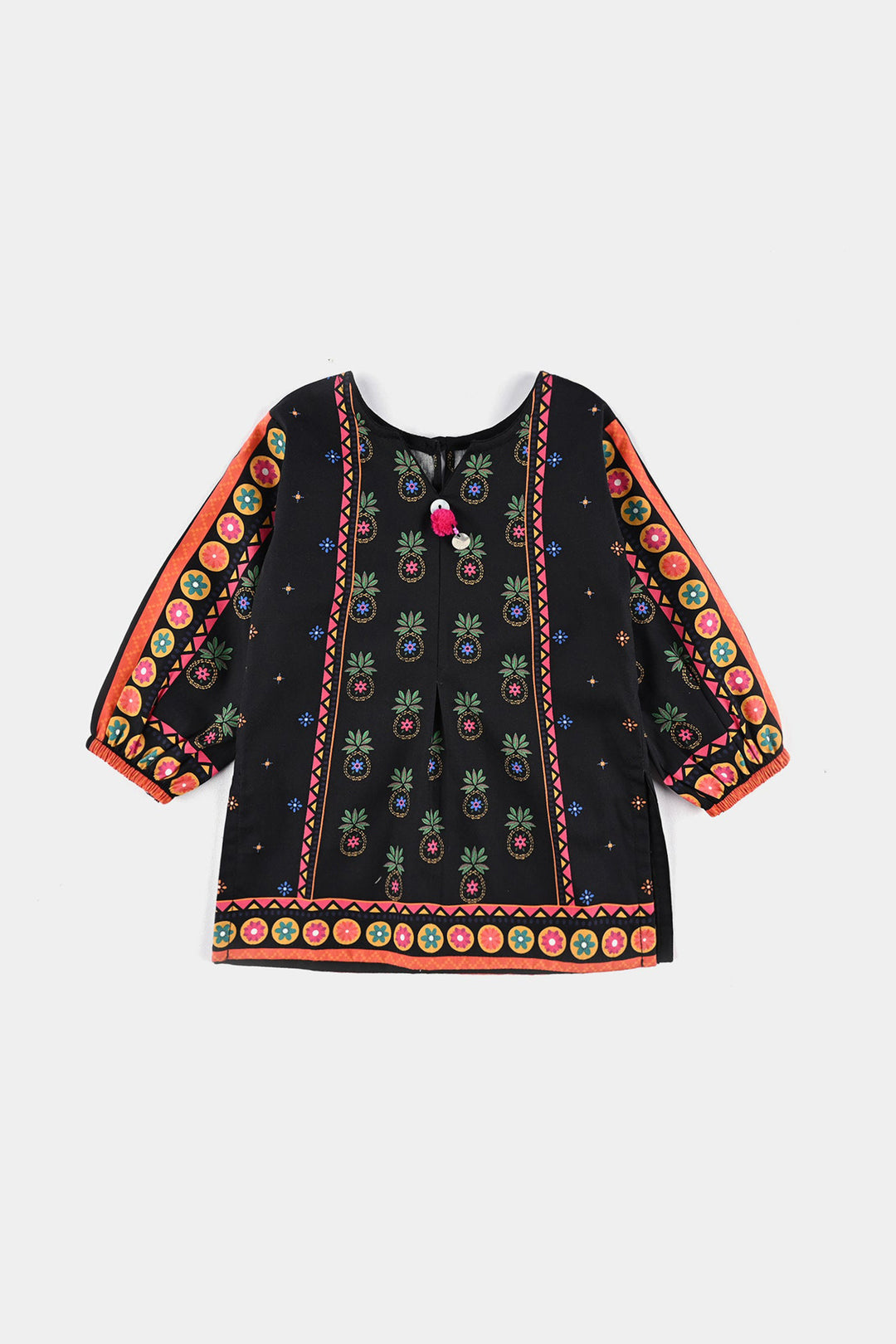 Infant Girls Cotton Poplin Printed kurti Pineapple Funk-BLACK