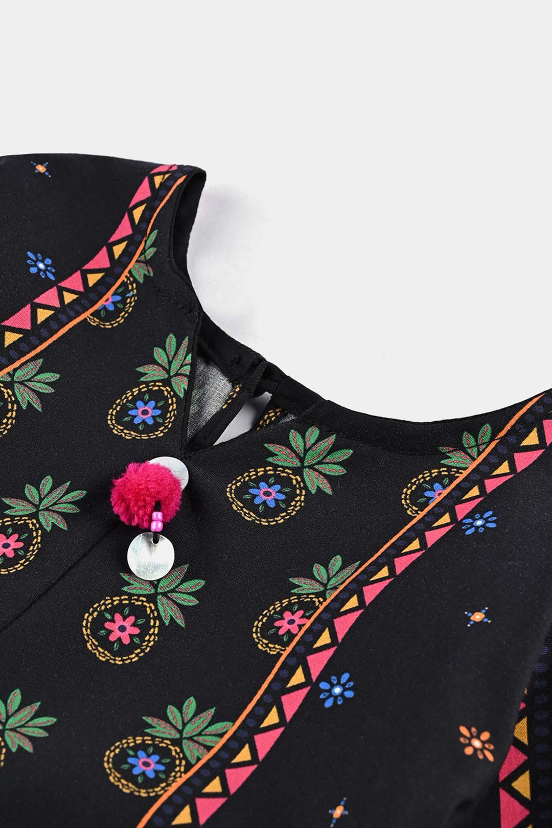 Infant Girls Cotton Poplin Printed kurti Pineapple Funk-BLACK