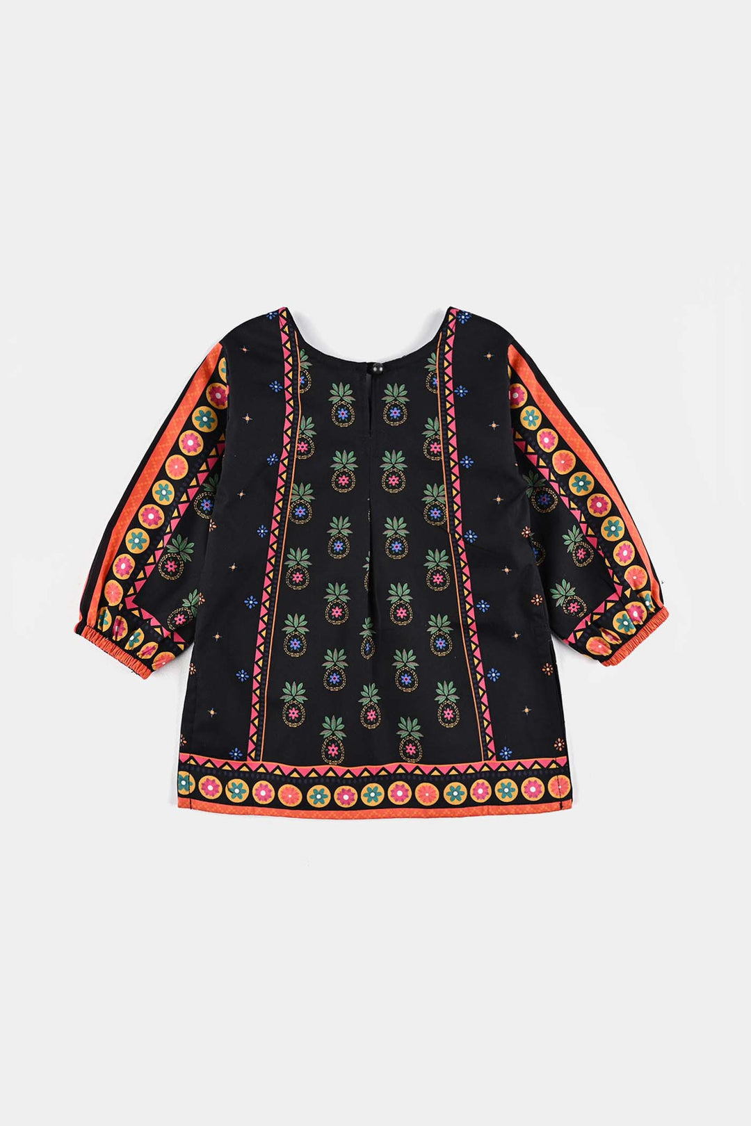Infant Girls Cotton Poplin Printed kurti Pineapple Funk-BLACK