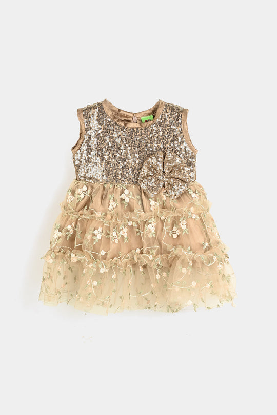 Infant Girls Net Fancy Frock Flower EMB Frill