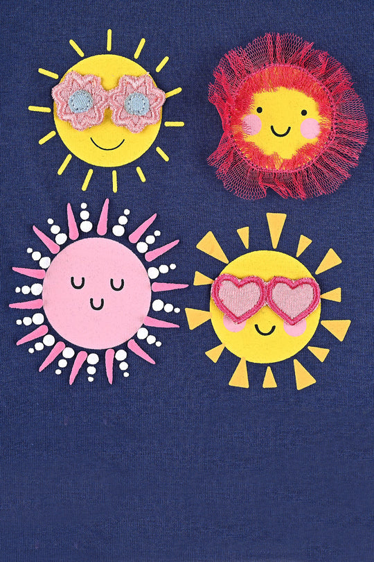 Infant Girls Cotton Jersey Knitted Frock Sun-Navy Blue