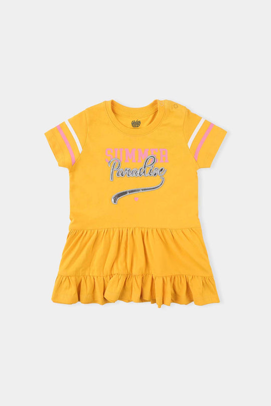 Infant Girls Cotton Jersey Knitted Frock Summer Paradise-Citrus