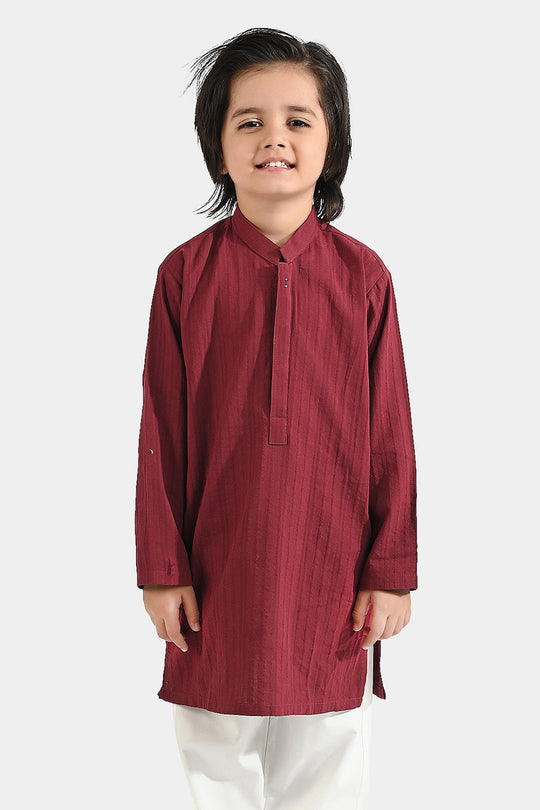 Boys Cotton Jacquard Basic Kurta (Textured Maroon)