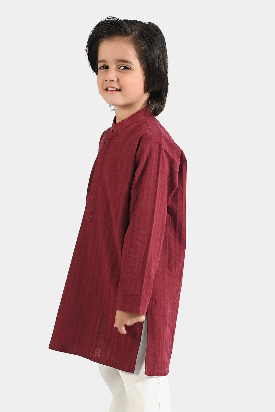 Boys Cotton Jacquard Basic Kurta (Textured Maroon)