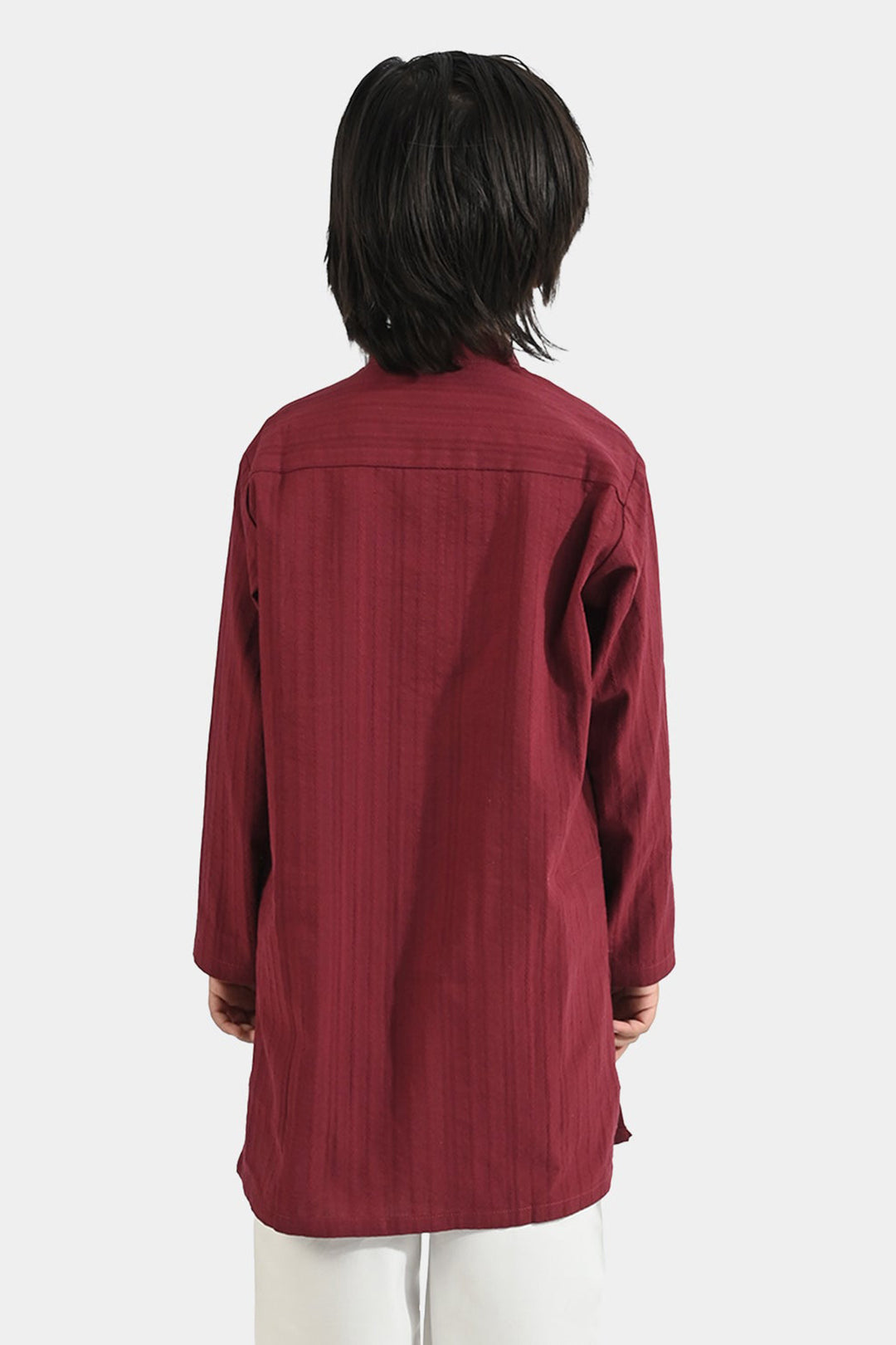 Boys Cotton Jacquard Basic Kurta (Textured Maroon)