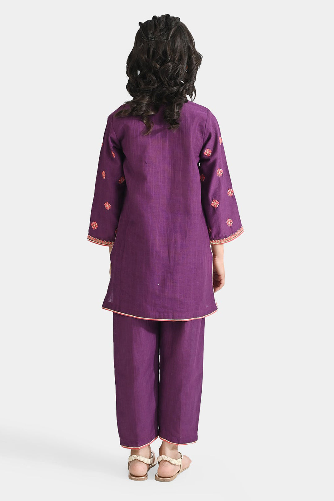 Girls Cotton Slub EMB 2 Pcs Bano-Purple