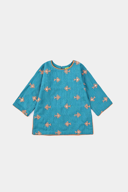 Infant Girls Cotton Slub EMB Kurti Little Fishes