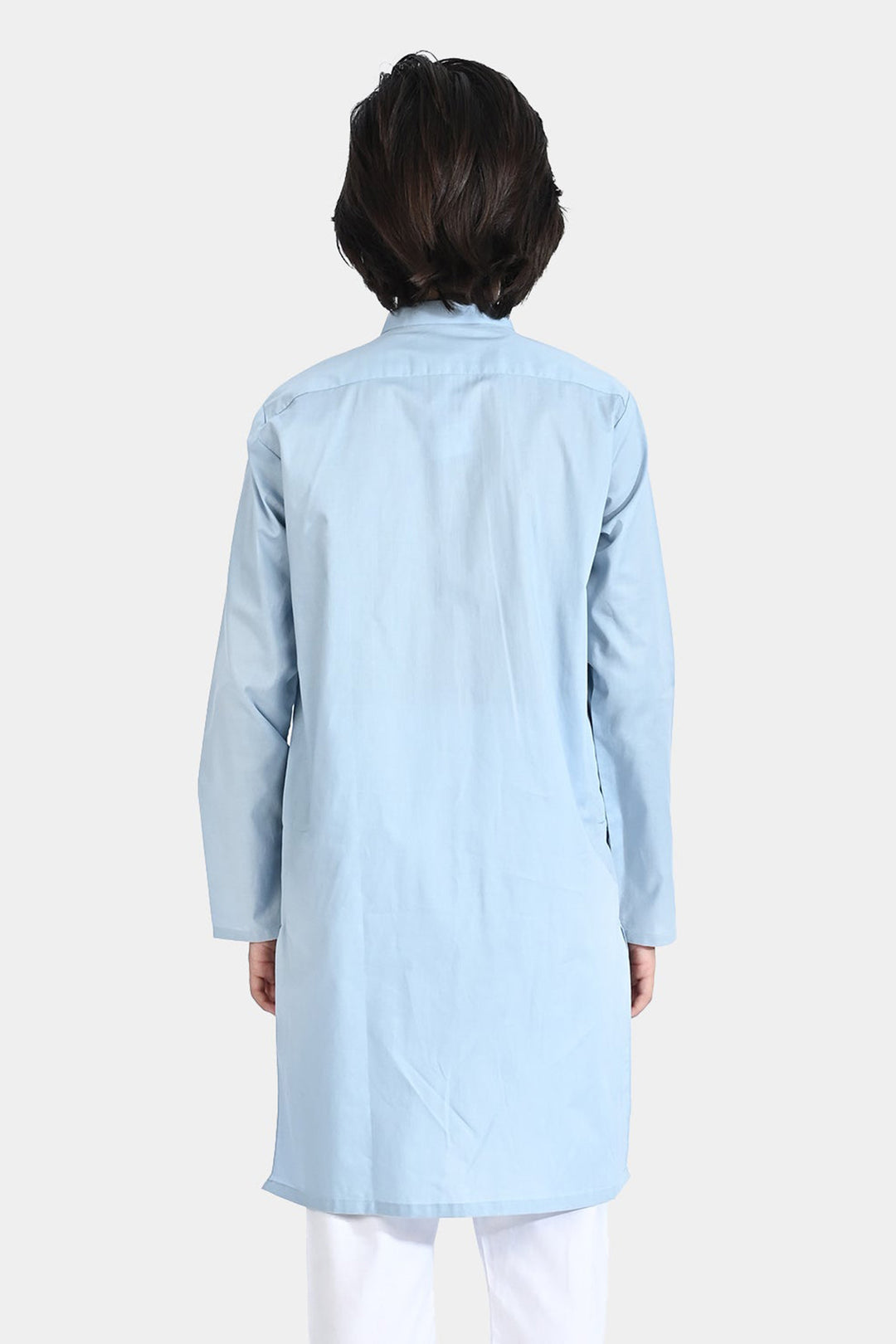 Boys Cotton Poplin Embroidered Kurta (Lurex)-Blue