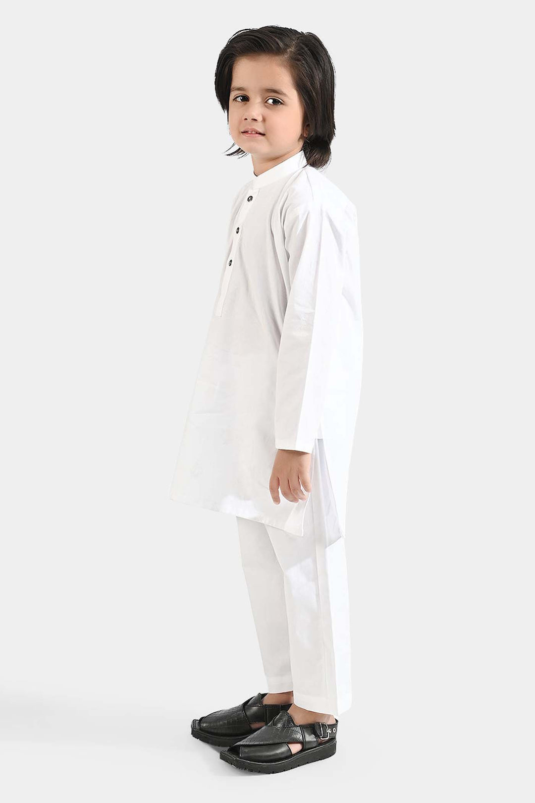 Boys Cotton Poplin Kurta Shalwar Suit-White