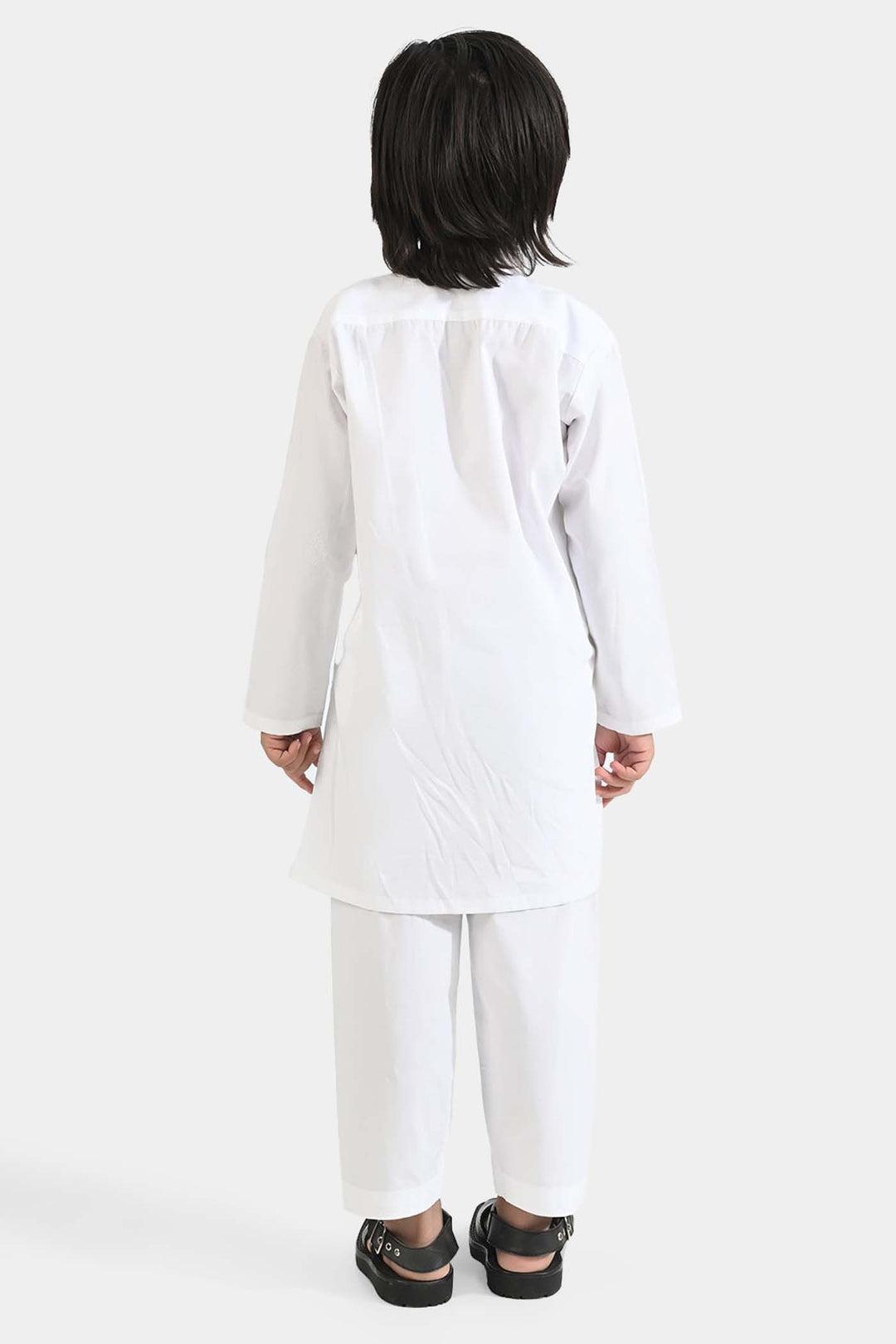 Boys Cotton Poplin Kurta Shalwar Suit-White