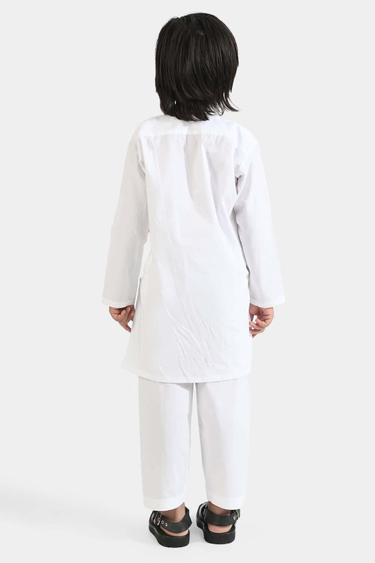Boys Cotton Poplin Kurta Shalwar Suit-White