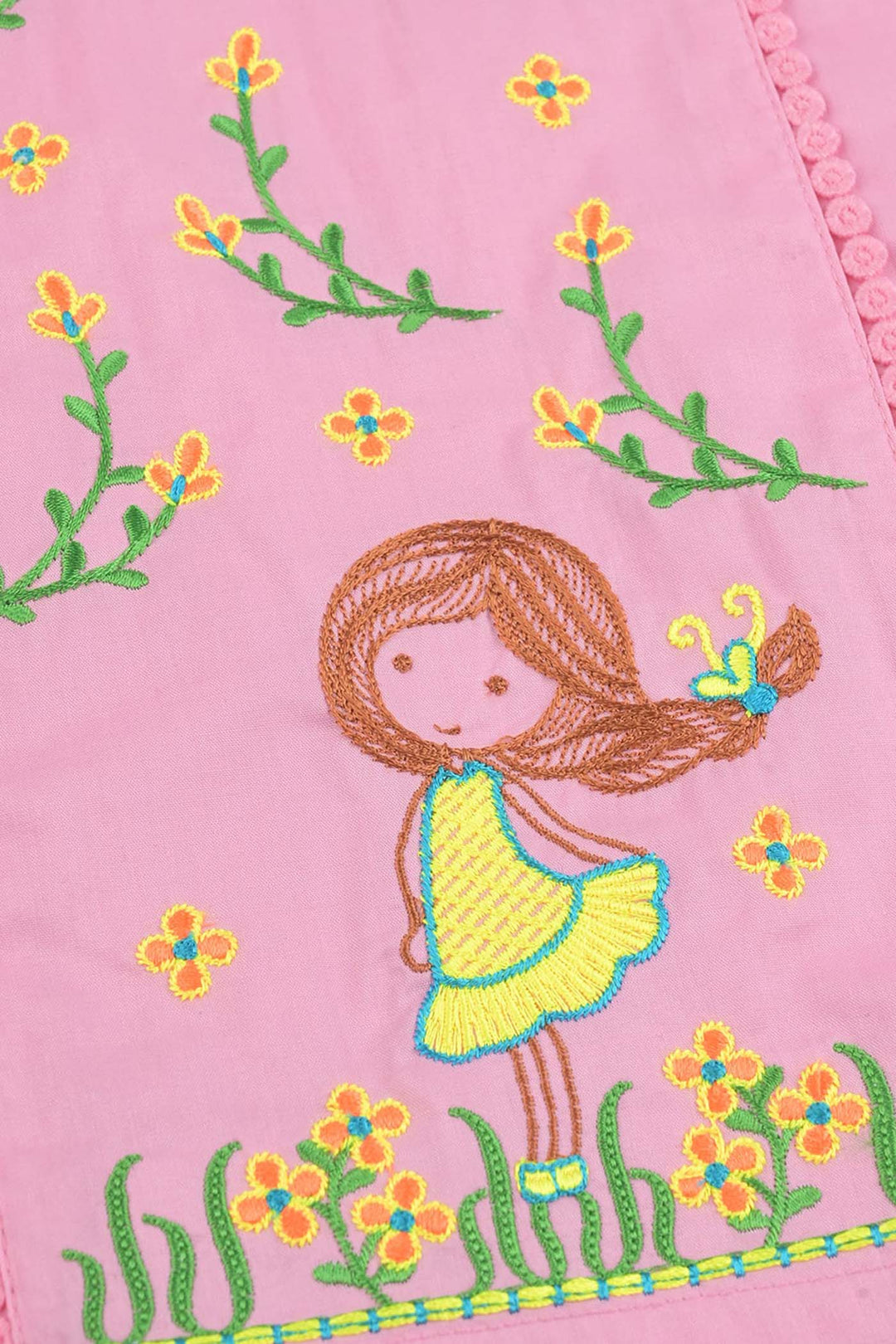 Infant Girls Cotton Poplin Emb 2 Pcs Dancing Doll-Pink