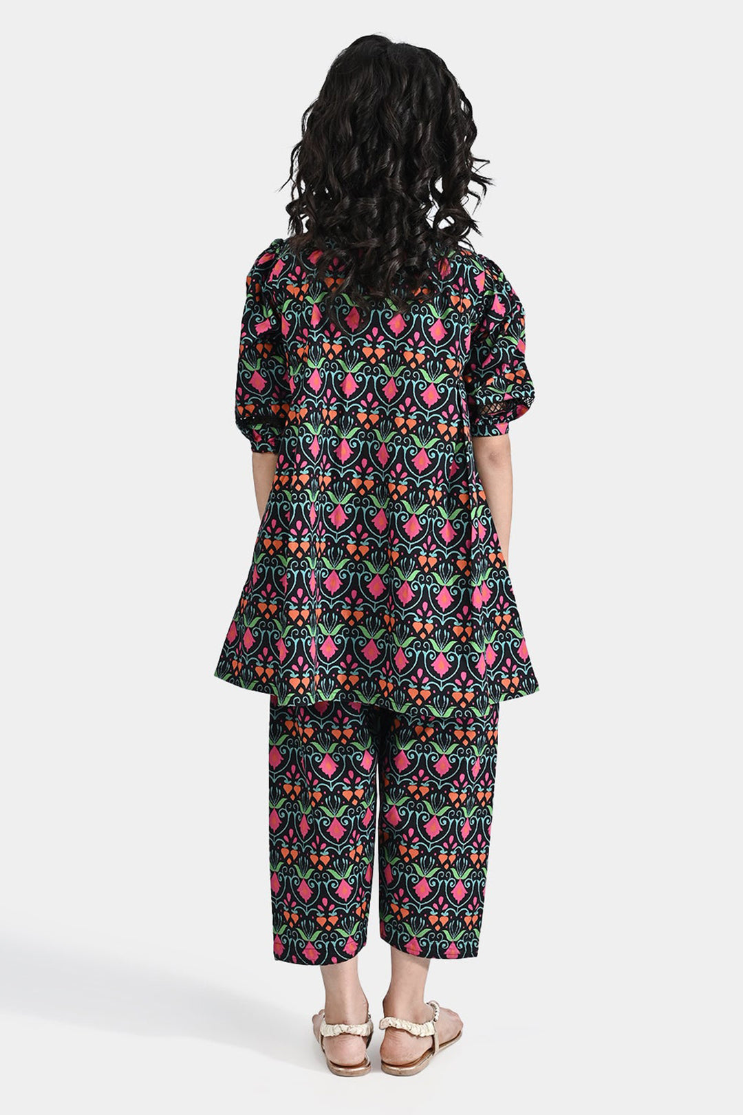 Girls Cotton Poplin Printed 2 Pcs Rangrez - BLACK