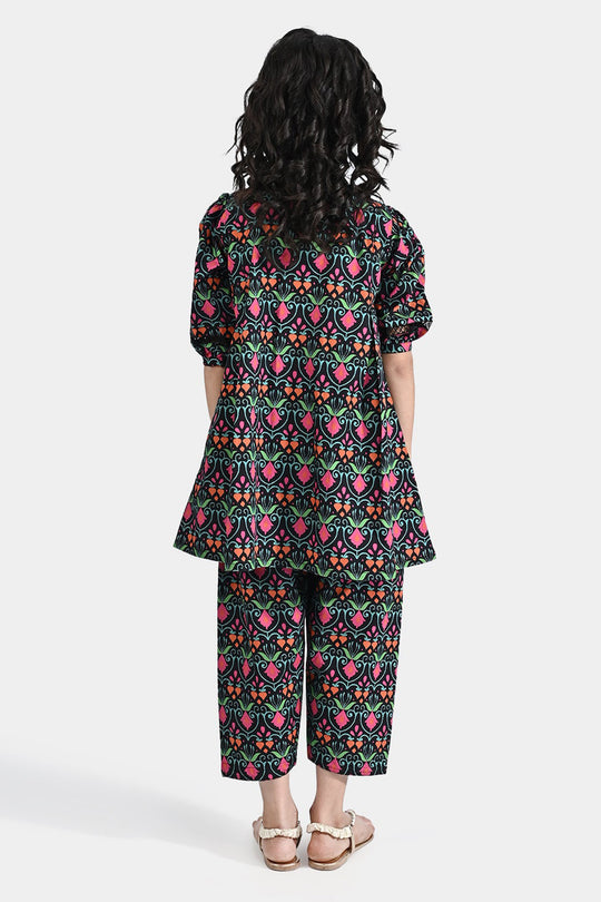 Girls Cotton Poplin Printed 2 Pcs Rangrez - BLACK