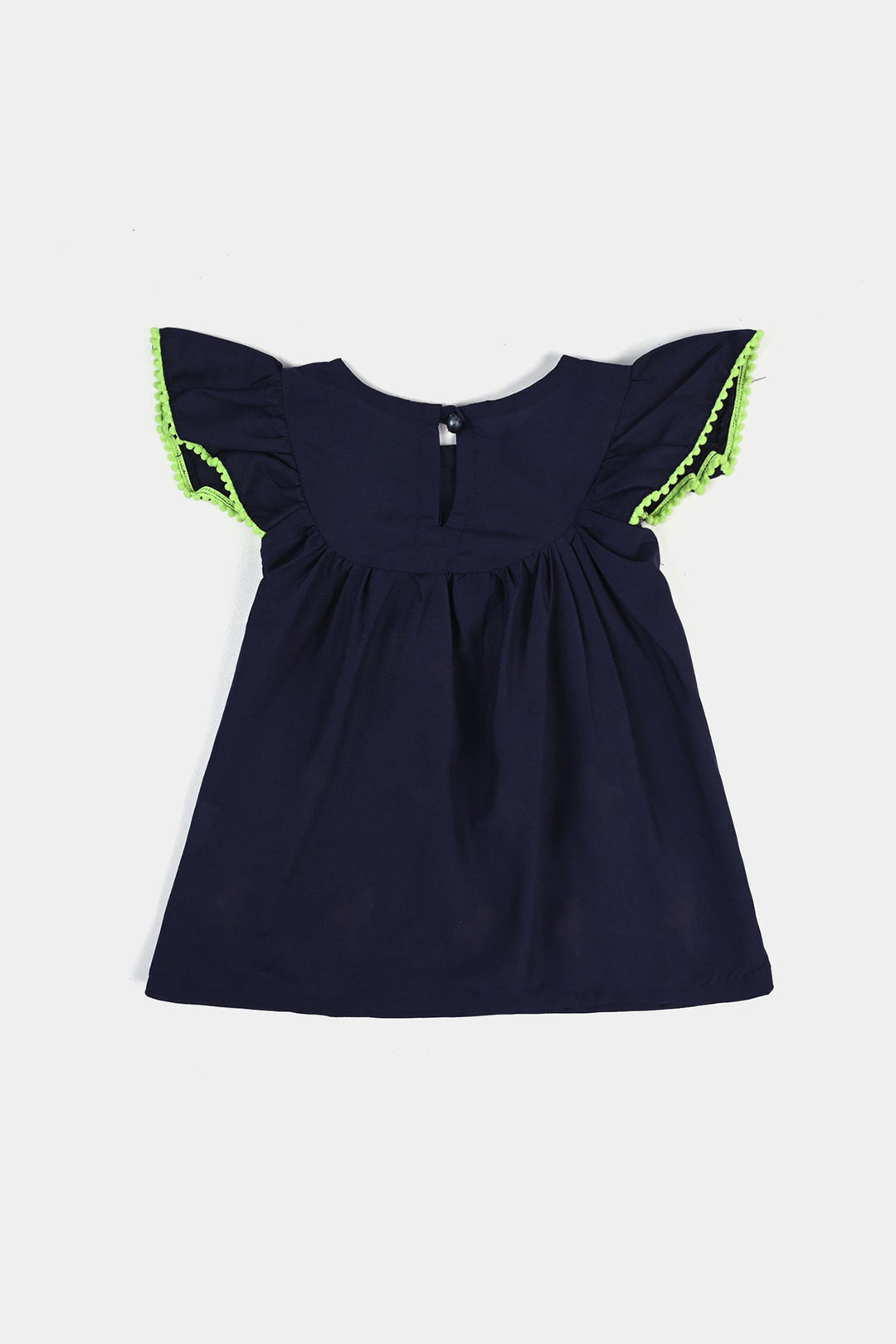 Infant Girls Poly Cambric Emb kurti Little Flamingos-Navy Blue