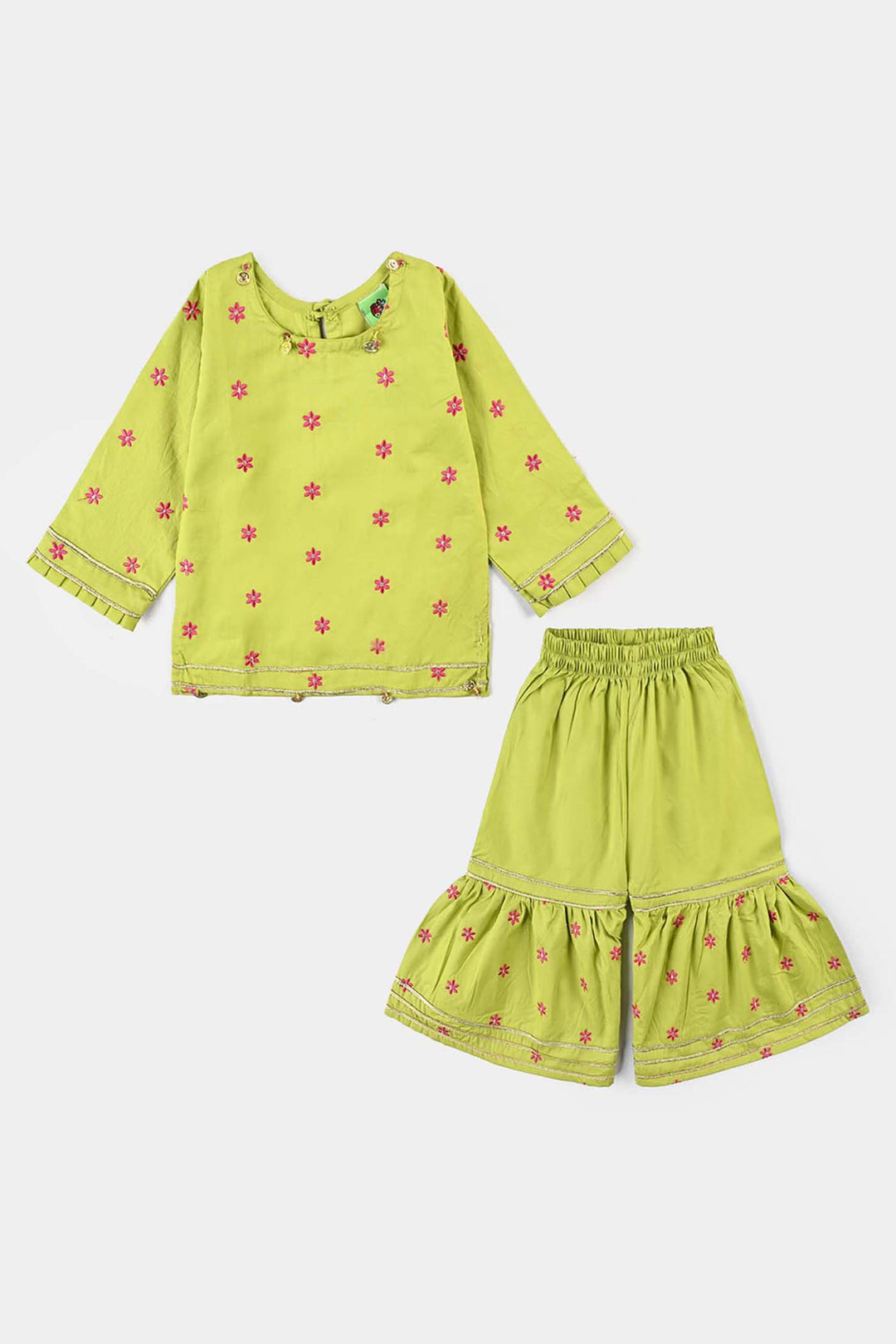 Infant Girls Cotton Poplin Emb 2Pcs Falak-Green