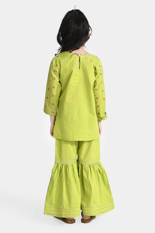Girls Cotton Poplin Emb 2Pcs Falak-Green