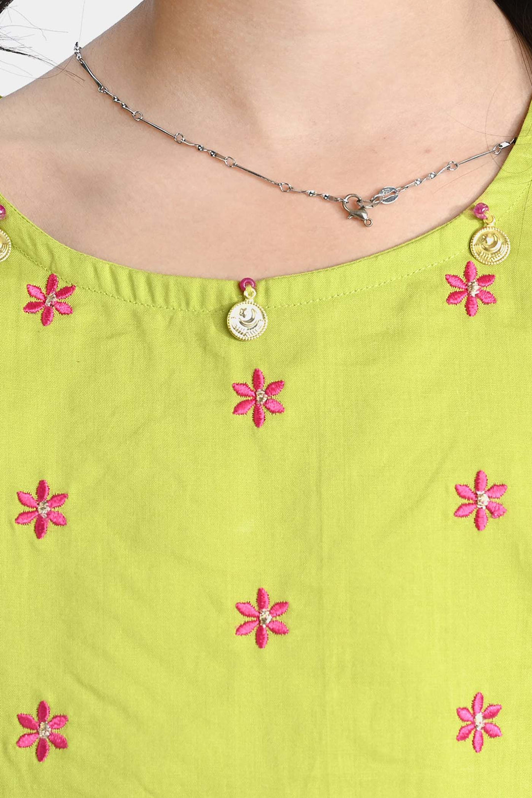 Girls Cotton Poplin Emb 2Pcs Falak-Green