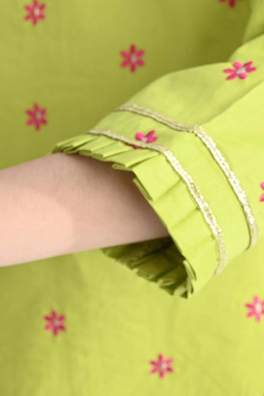 Girls Cotton Poplin Emb 2Pcs Falak-Green