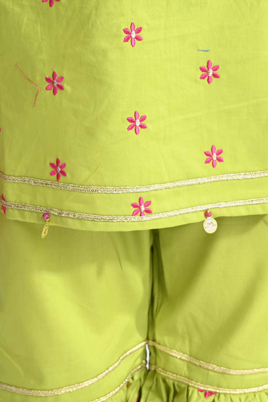 Girls Cotton Poplin Emb 2Pcs Falak-Green