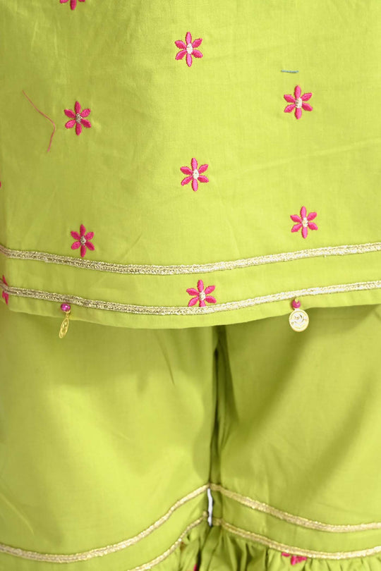 Girls Cotton Poplin Emb 2Pcs Falak-Green