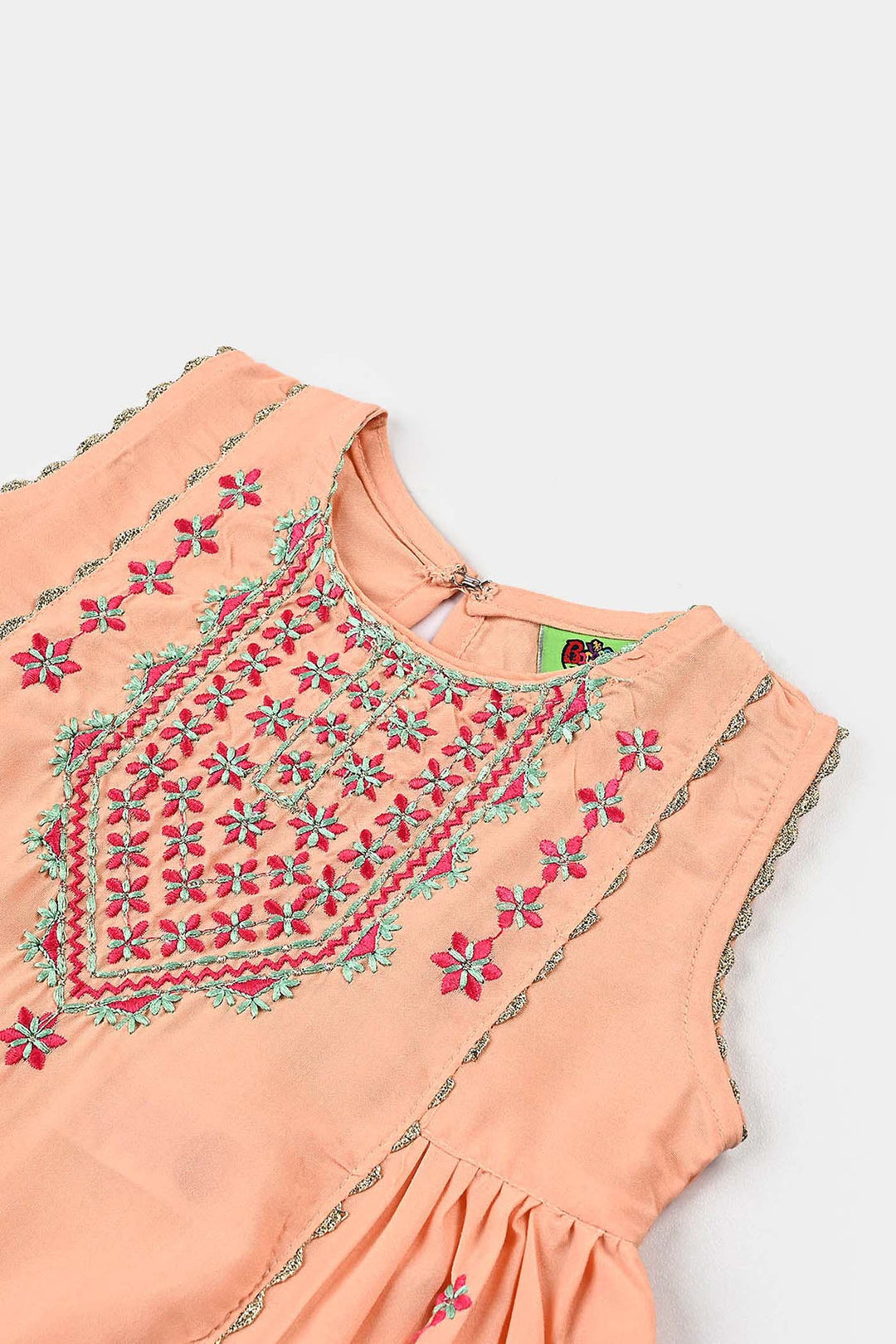 Infant Girls Poly Cambric Emb 2 Pcs Reet-Peach